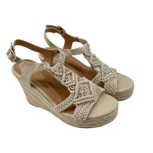 Beautiful Neutral Braided Macramé Espadrille Wedge Sandals - Women